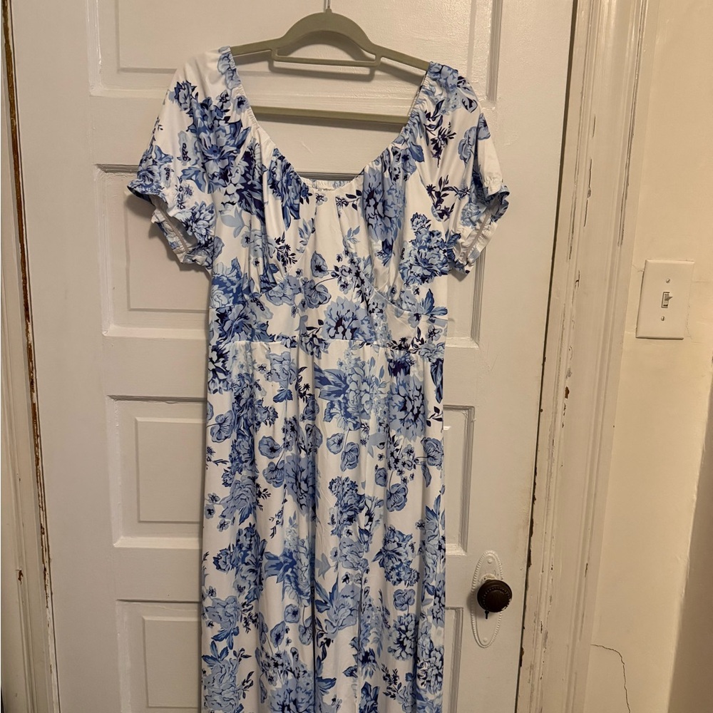 Floral Blue and White Midi Dress